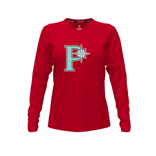 [FTLVCFRD-FYXS-LOGO1] Comfort T-Shirt (Female Youth XS, Red, V Neck, Logo 1, Long Sleeve)