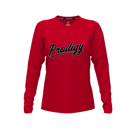 [CUS-DFW-TEES-CMF-VNK-LSL-RED-FYXS-LOGO2] Decker Comfort T-Shirt (Female Youth XS, Red, V Neck, Logo 2, Long Sleeve)